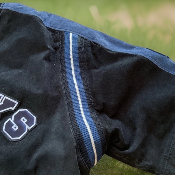 NFL Dallas Cowboys Unisex L Black Blue Suede Leather Lined Varsity Jacket Coat - Picture 10 of 16